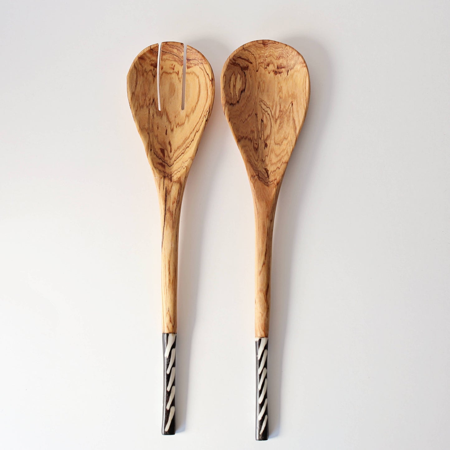 Wooden Serving Spoons, bone handle: Black Batik