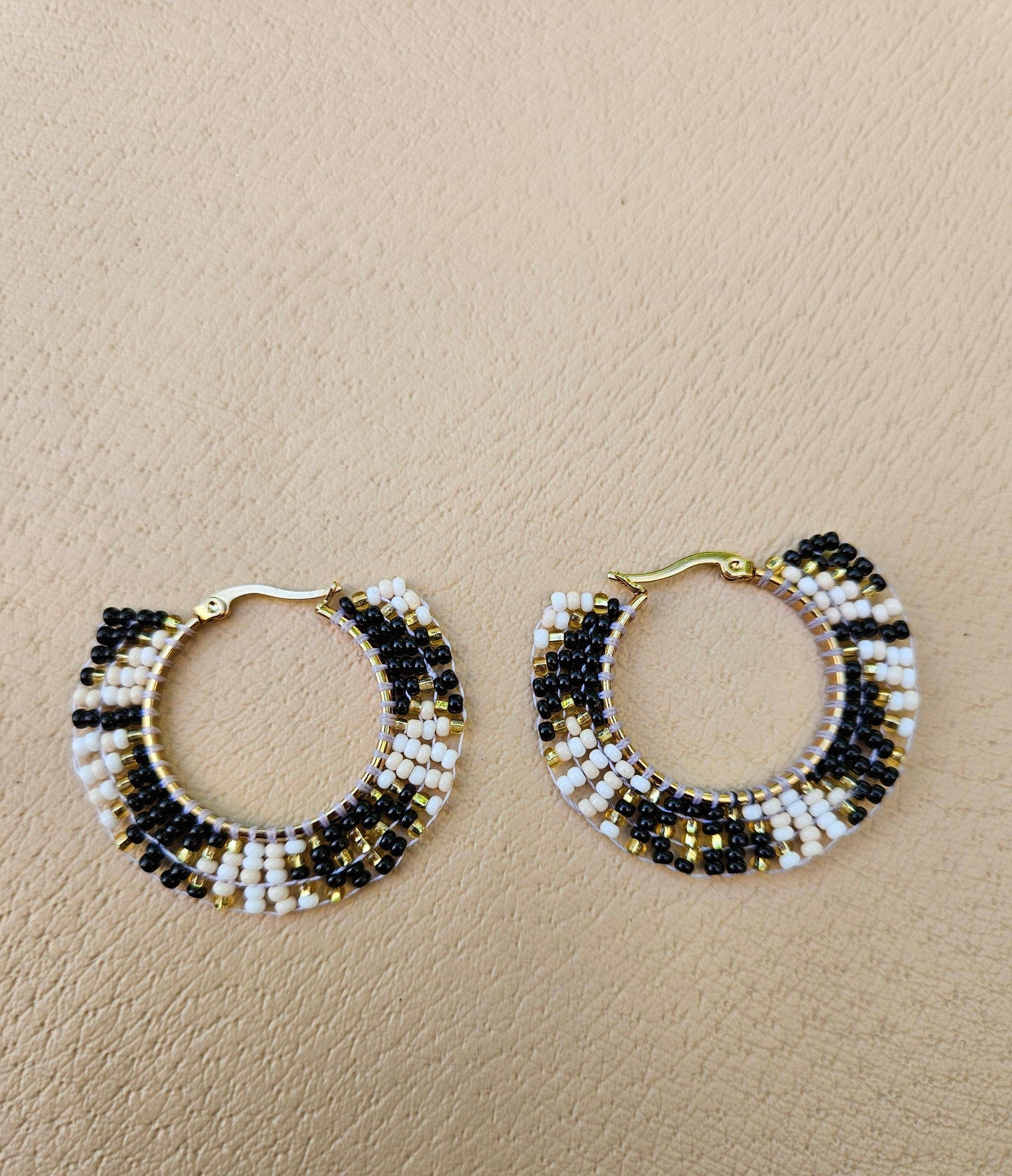 Black and White Fiesta Round Earrings