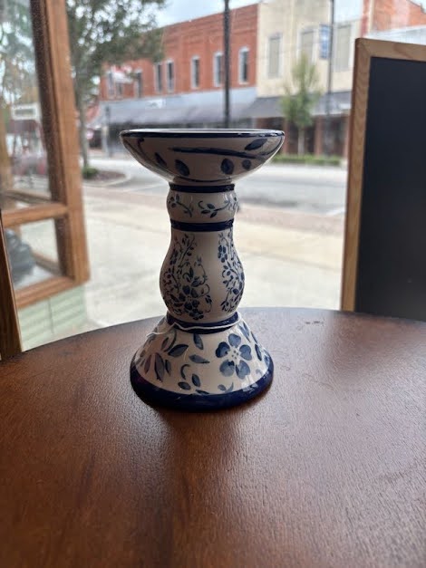 Blue / White Pillar / Taper Candle Holder