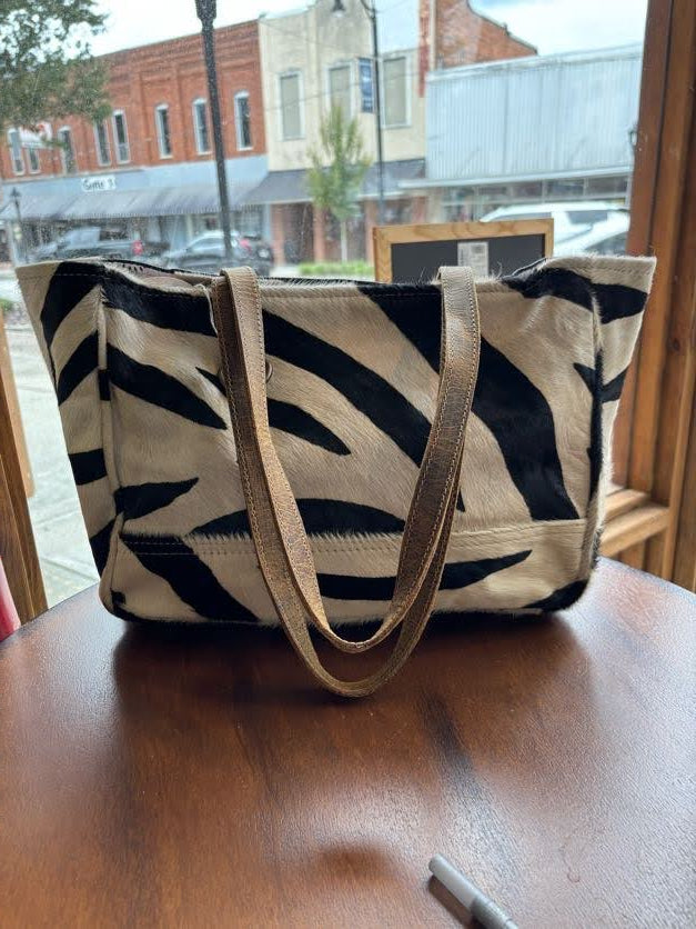Myra Zebra Print Fur Handbag-S