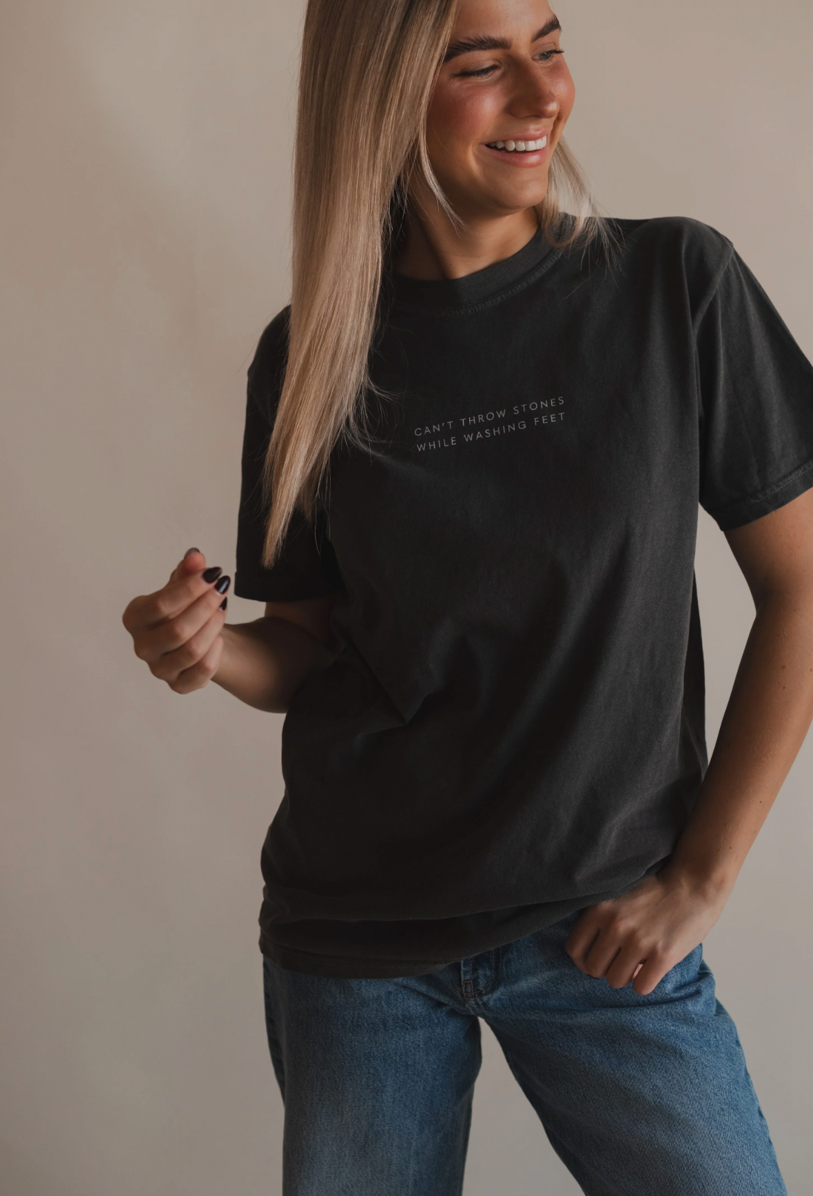 Can't Throw Stones Tee- Charcoal | Christian Faith Tee: S