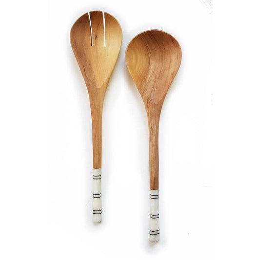 Wooden Serving Spoons, bone handle: Black Batik