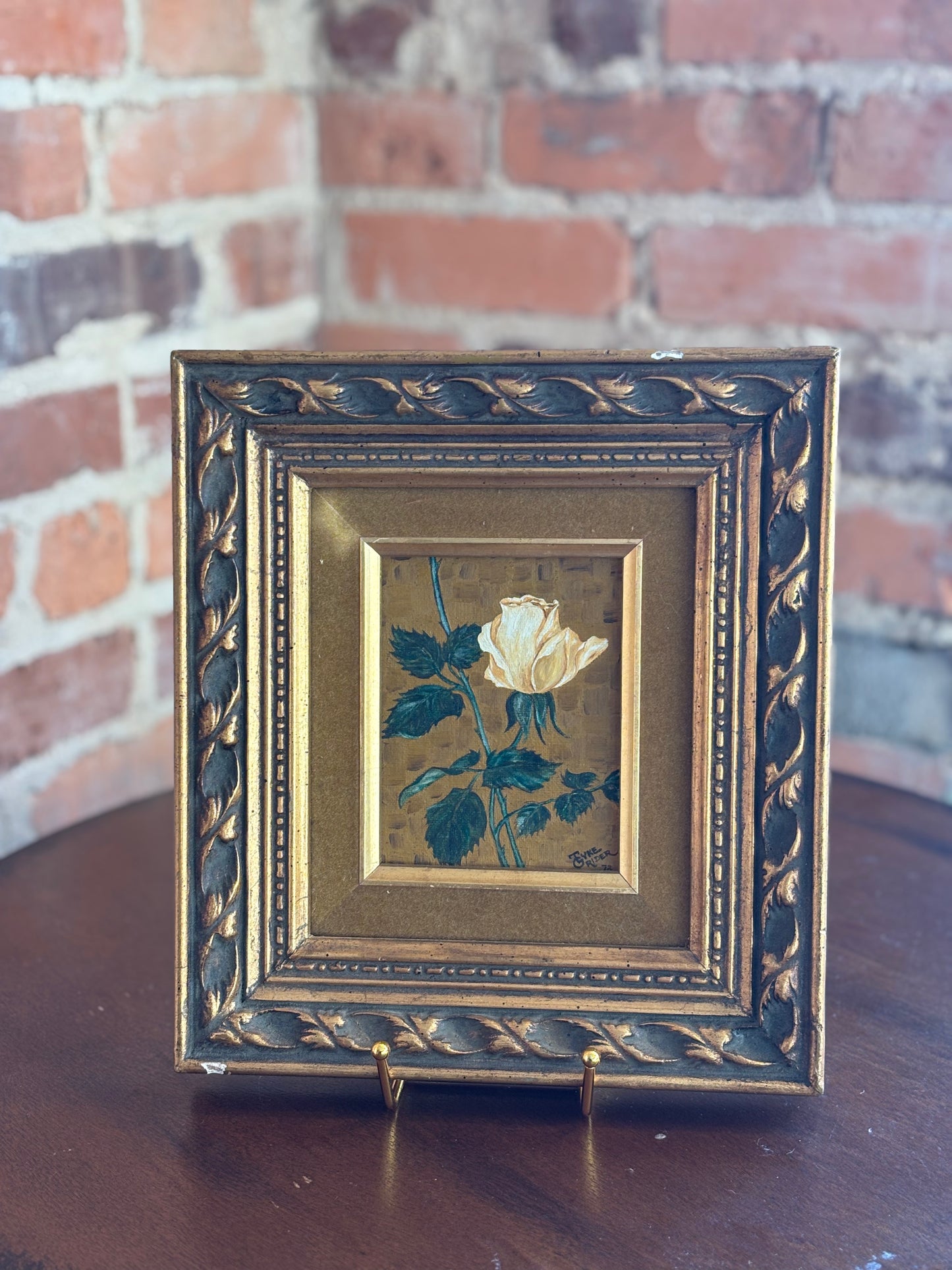 Original Framed Oil on Canvas “Rose on Vine” by Tyke Grider