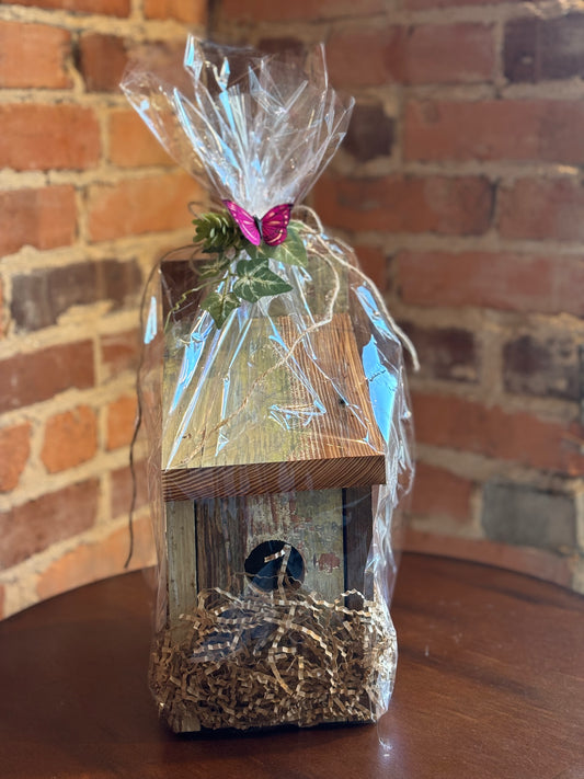 Blue Bird House with Gift Wrap