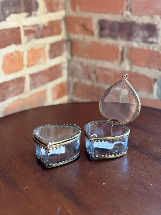 Vintage Style Metal / Glass Heart Trinket Holder