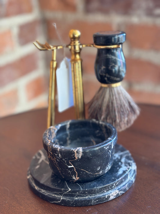 OLD BRASS AND BLACK MARBLE SHAVING SET (Italy)