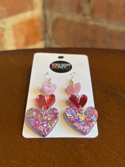 Triple Heart Dangle Earrings