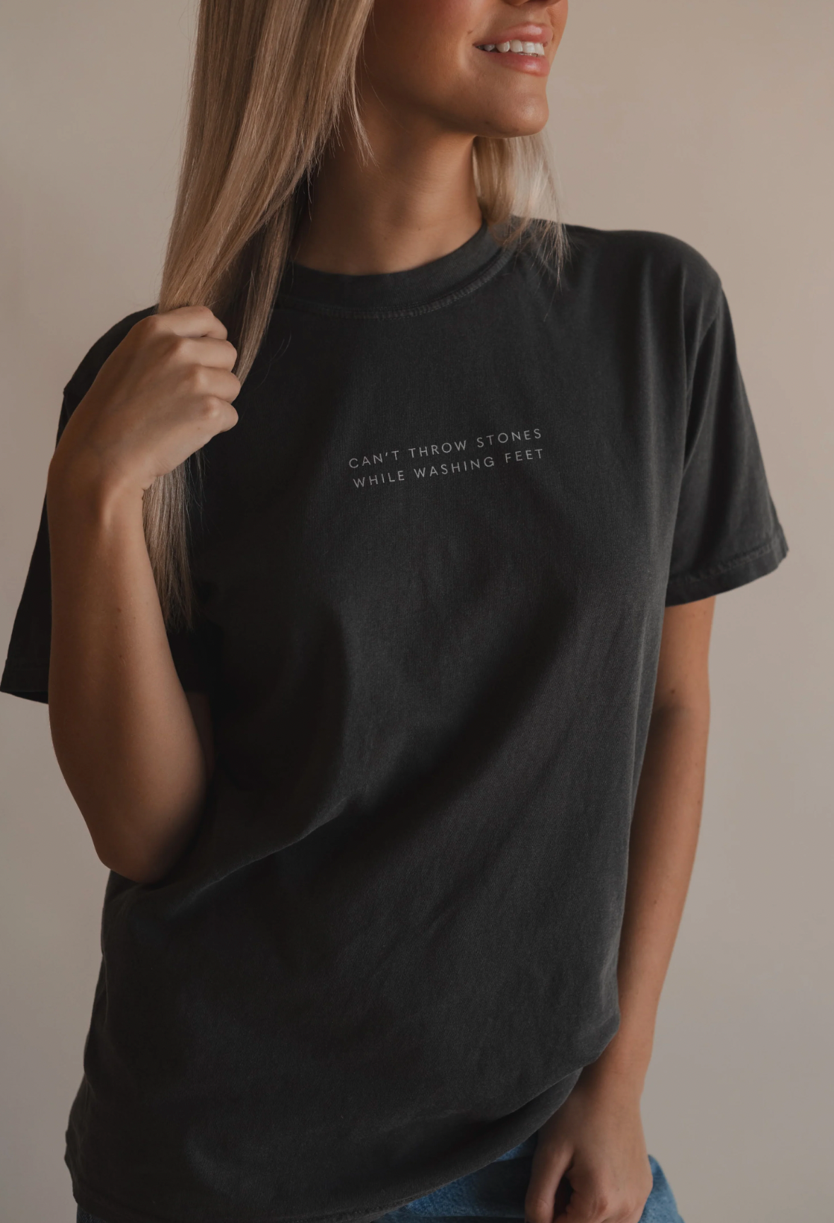 Can't Throw Stones Tee- Charcoal | Christian Faith Tee: S
