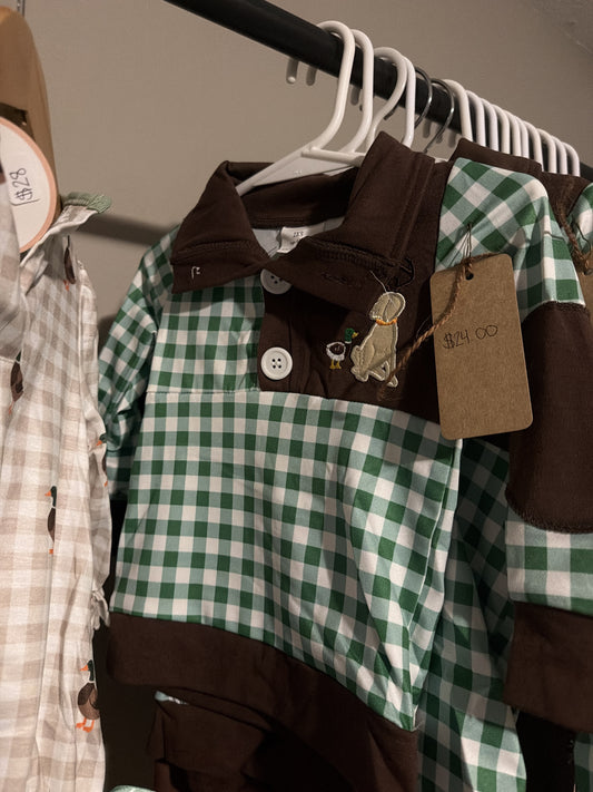 Gingham duck dog pullover 6-12m